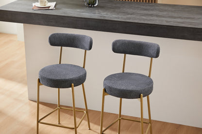 Modern Upholstered Sherpa Bar Stool Set