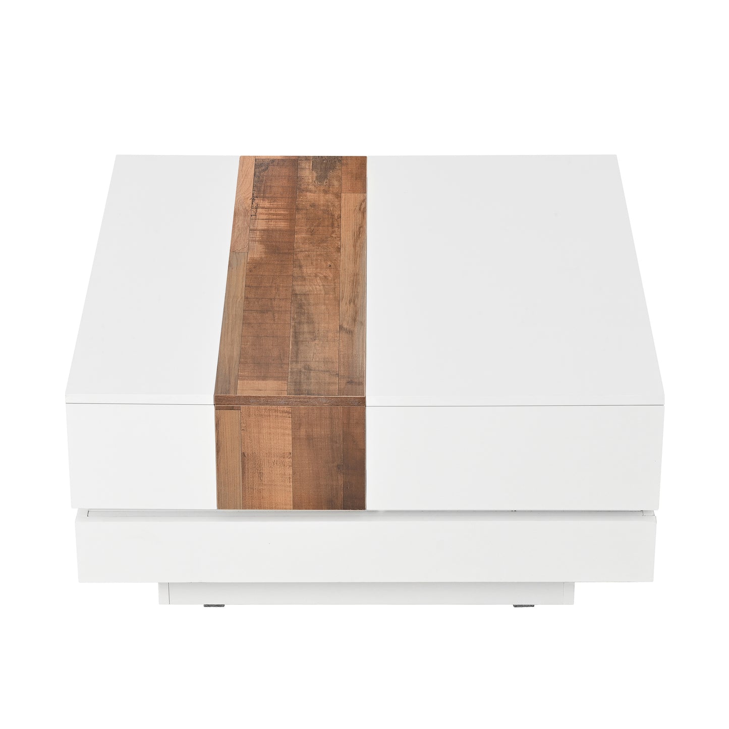 ON-TREND 31.4'' x 31.4'' Square Coffee Table with Sliding Tabletop, High Gloss Center Table with Hidden Storage Compartment, Extendable Cocktail Table with Walnut  Grain Finish for Living Room, White