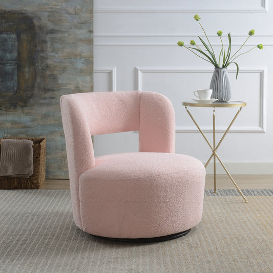 Swivel Barrel Chair with Soft Teddy Fabric, Comfy Round Accent Chair for Living Room.Upholstered Performance Fabric for Living Room Bedroom Reading Waitingroom,1 PC,Teddy Light Pink