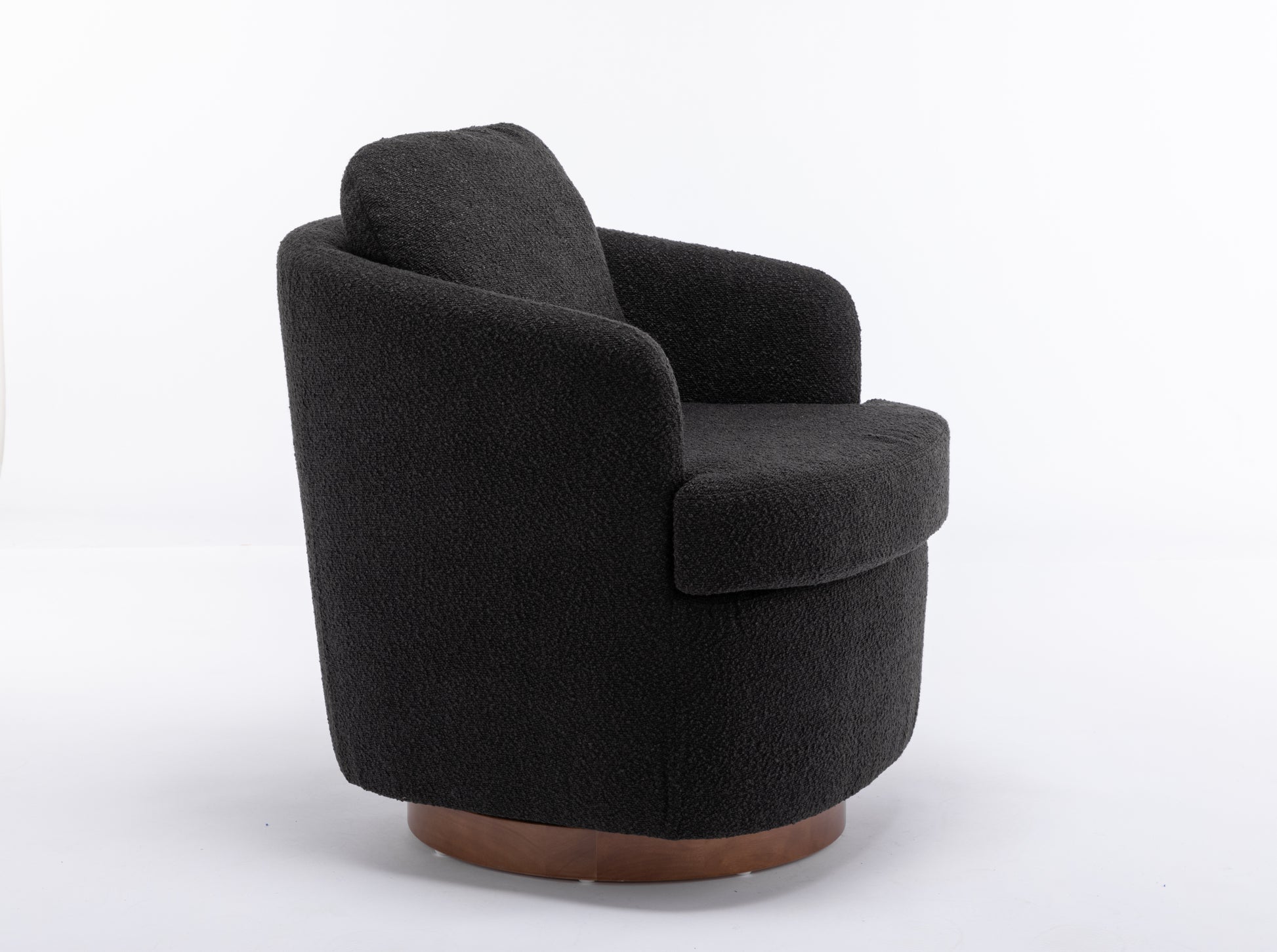 035-Boucle Fabric Swivel Accent Chair With Soild Wood Round Brown Base Leg,Black