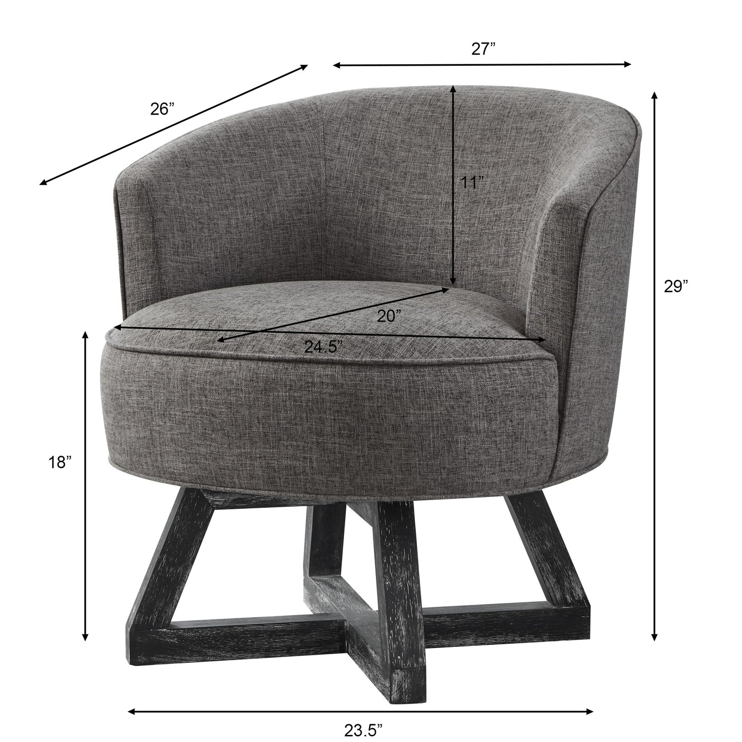 Swivel chair with cross-shaped wooden base,Lounge chair with solid wood legs, 360°freely Swivel chair ,  Classic linen Fabric for living room, bedroom, office, dresser -Dark Gray