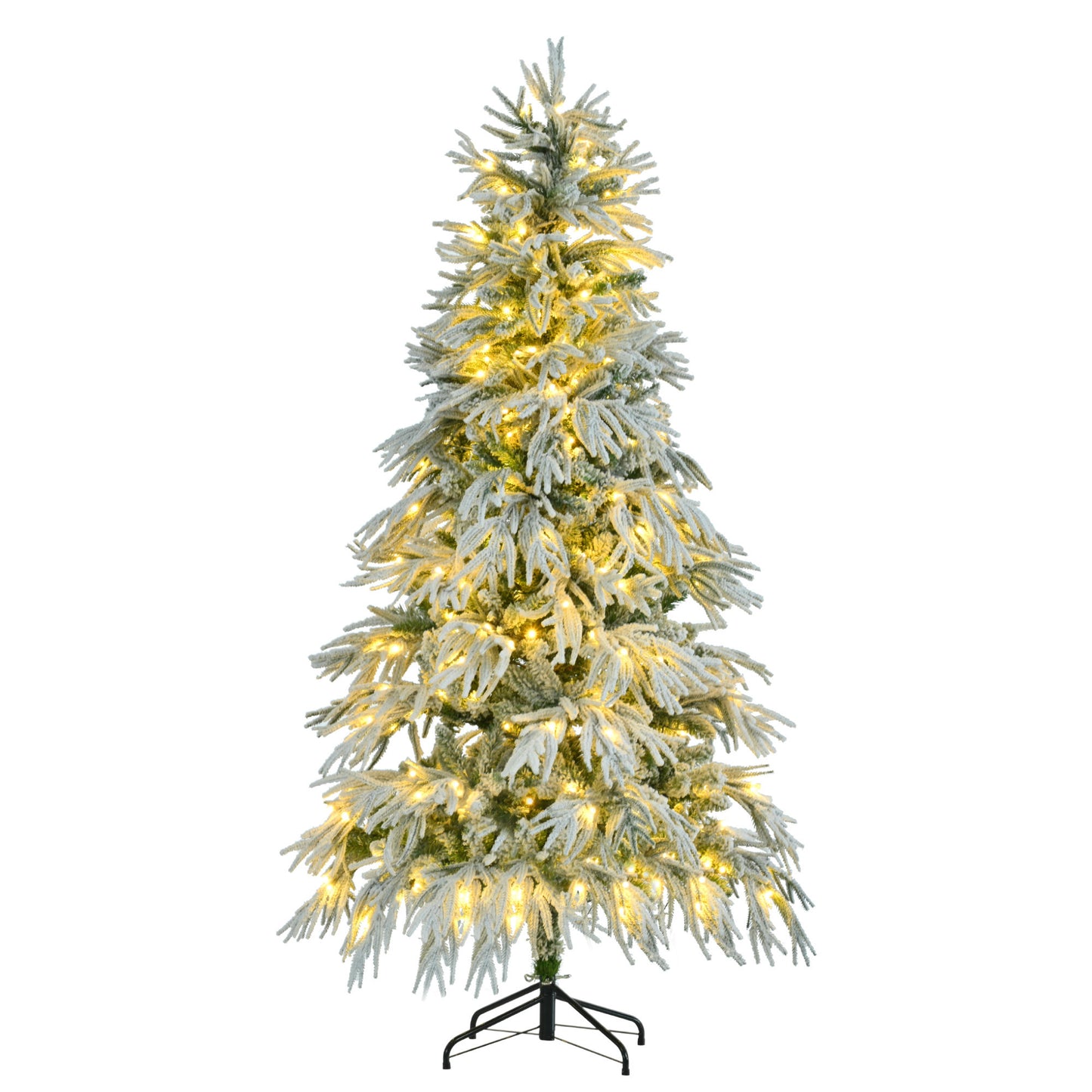 6FT Pre-Lit Spruce Snow Flocked Christmas Tree, Artificial Hinged Xmas Tree with 300 Multi-Color LED Lights, 8 Flashing Modes &790 Snow Branch Tips, Holiday Office Home Décor