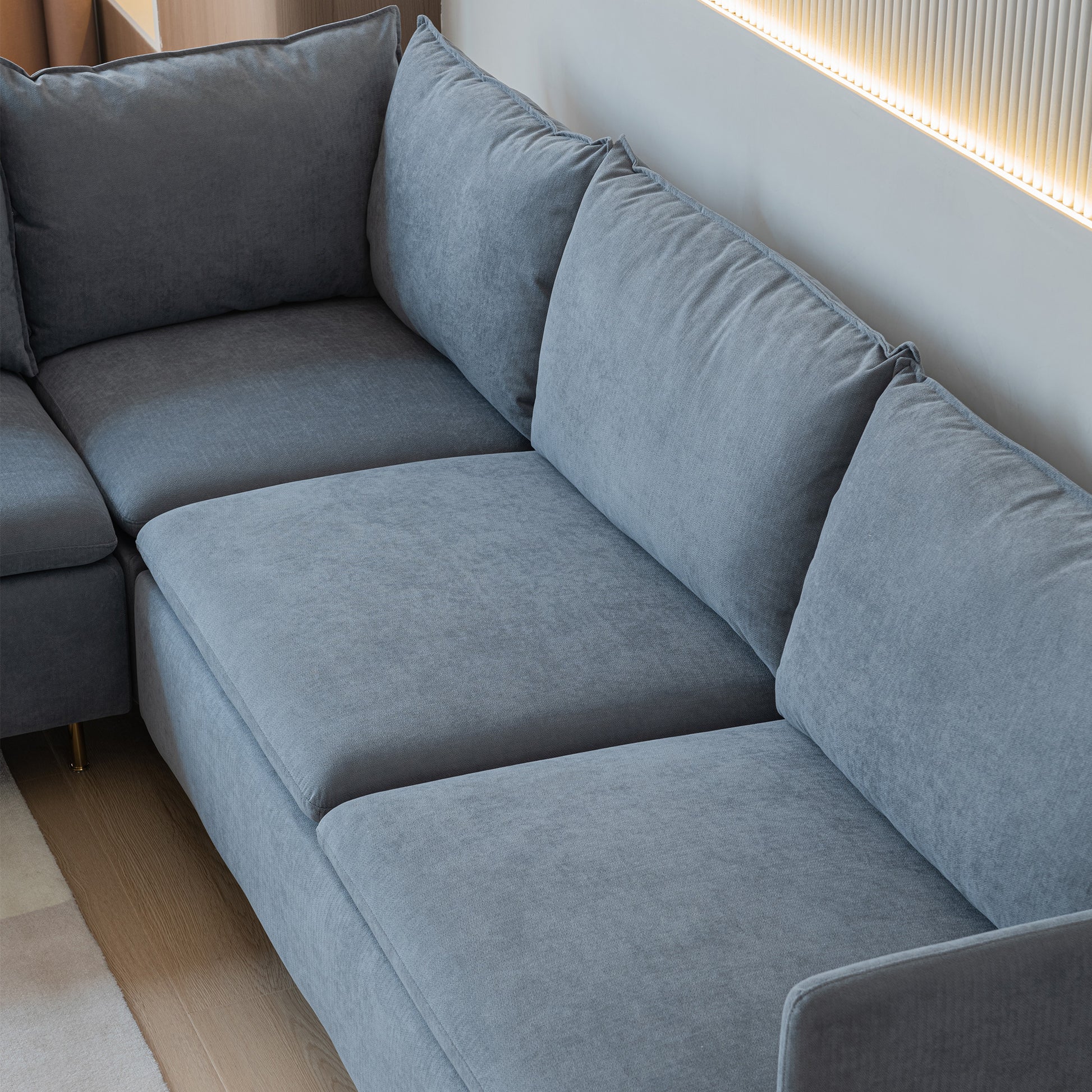 Modular L-shaped corner sofa, movable chaise facing left/right, Grey cotton-linen -90.9 inches