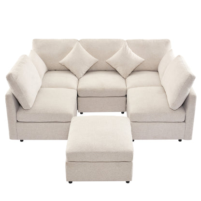 85.4" Sectional Sofa Modular Sofa U-shaped Sofa Couch Sofa Bed L-shaped Sofa with a Movable Ottoman and Two USB Ports for Living Room, Beige