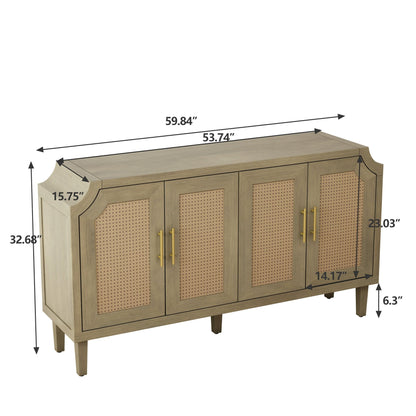 59.84"Modern 4-Door Cabinet with Rattan Decorative Doors,for Bedroom,Living Room,Office,Easy Assembly - Groovy Boardz