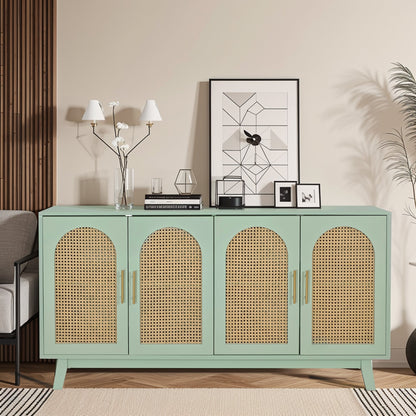 59.84"Modern 4-Door Cabinet with Rattan Decorative Doors,for Bedroom,Living Room,Office,Easy Assembly, Mint Green - Groovy Boardz