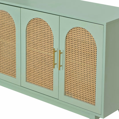 59.84"Modern 4-Door Cabinet with Rattan Decorative Doors,for Bedroom,Living Room,Office,Easy Assembly, Mint Green - Groovy Boardz