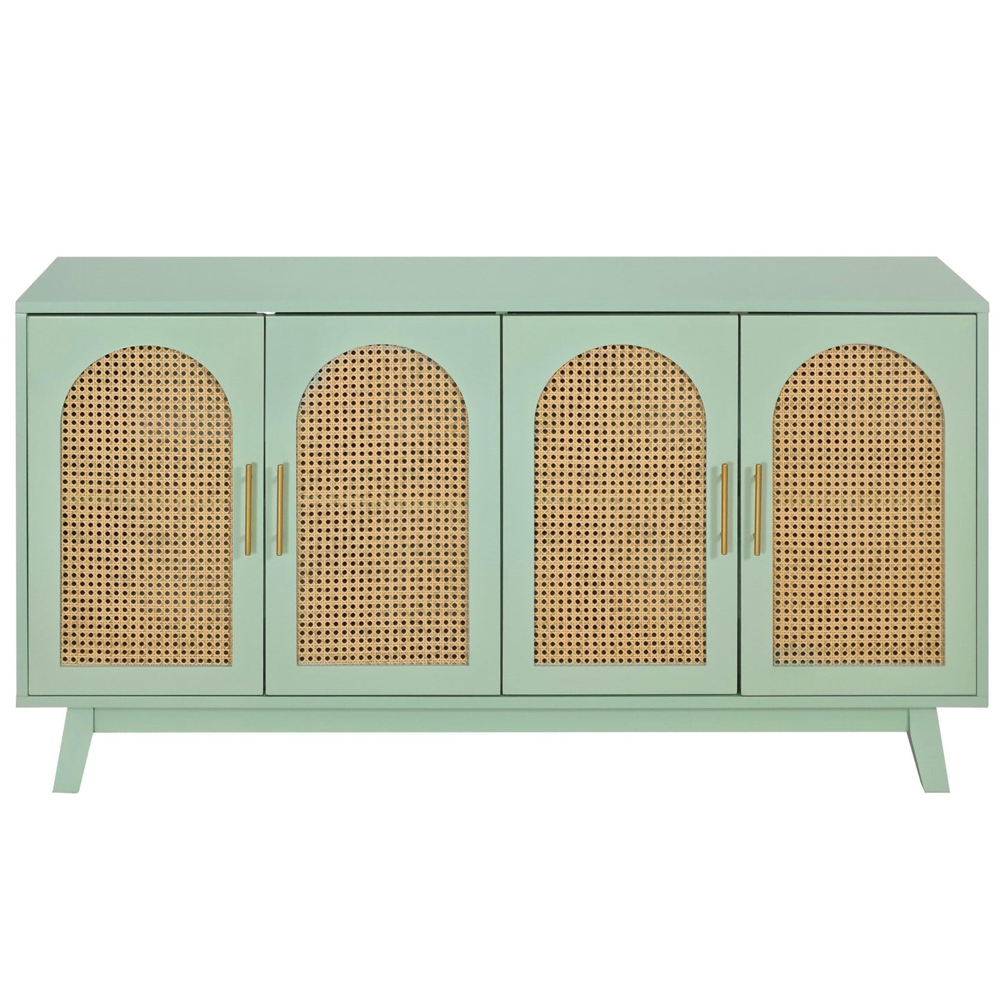 59.84"Modern 4-Door Cabinet with Rattan Decorative Doors,for Bedroom,Living Room,Office,Easy Assembly, Mint Green - Groovy Boardz