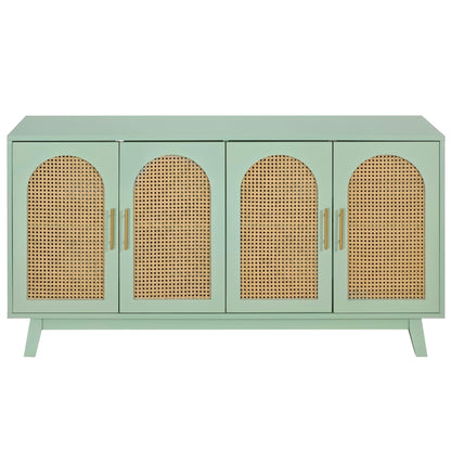 59.84"Modern 4-Door Cabinet with Rattan Decorative Doors,for Bedroom,Living Room,Office,Easy Assembly, Mint Green - Groovy Boardz