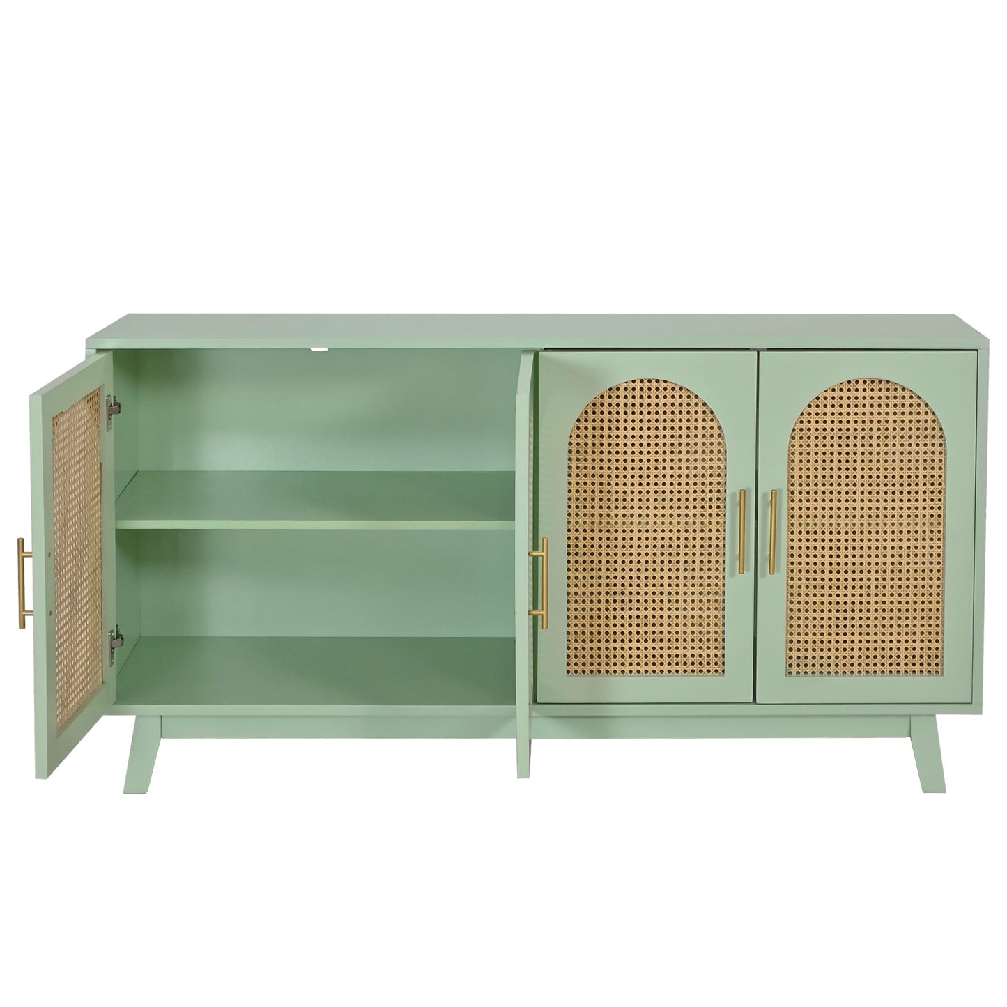 59.84"Modern 4-Door Cabinet with Rattan Decorative Doors,for Bedroom,Living Room,Office,Easy Assembly, Mint Green - Groovy Boardz