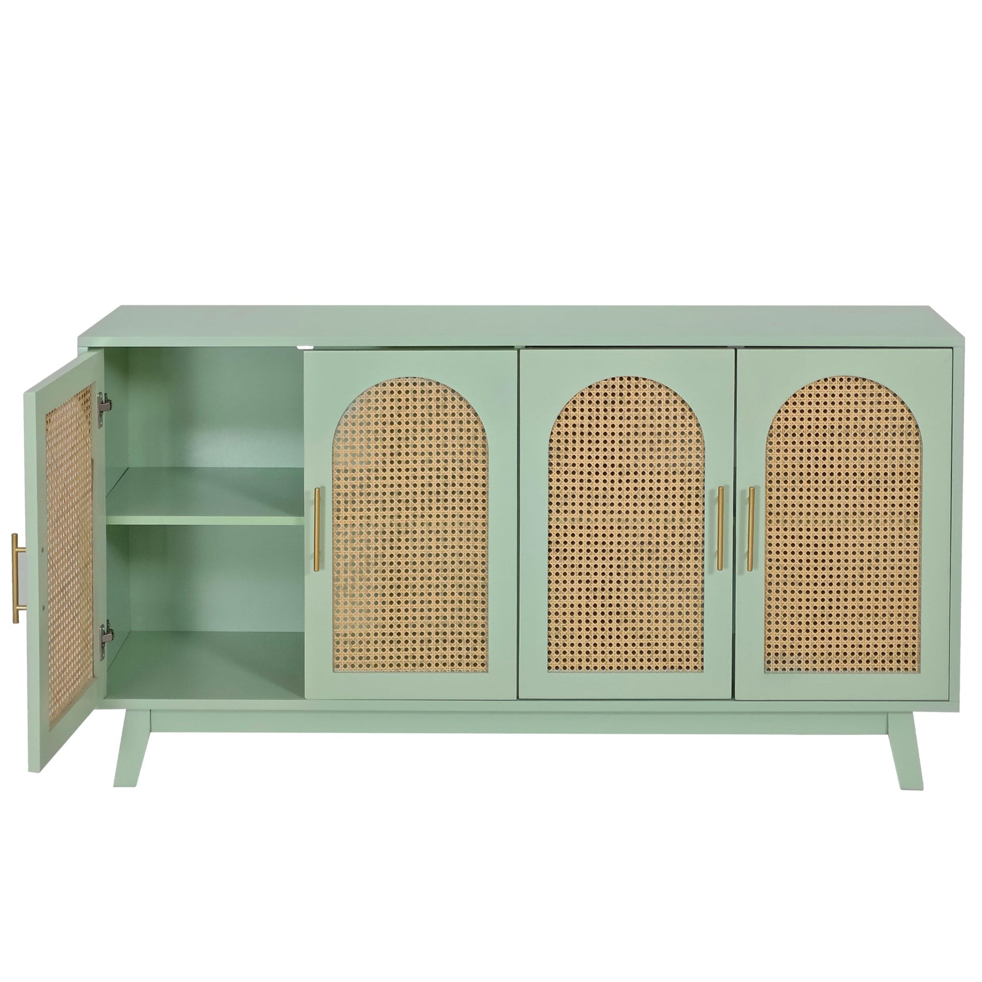 59.84"Modern 4-Door Cabinet with Rattan Decorative Doors,for Bedroom,Living Room,Office,Easy Assembly, Mint Green - Groovy Boardz