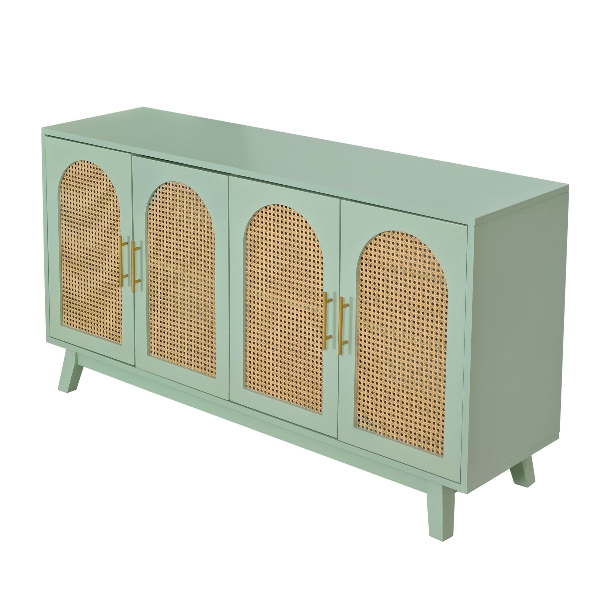 59.84"Modern 4-Door Cabinet with Rattan Decorative Doors,for Bedroom,Living Room,Office,Easy Assembly, Mint Green - Groovy Boardz