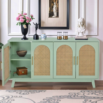 59.84"Modern 4-Door Cabinet with Rattan Decorative Doors,for Bedroom,Living Room,Office,Easy Assembly, Mint Green - Groovy Boardz