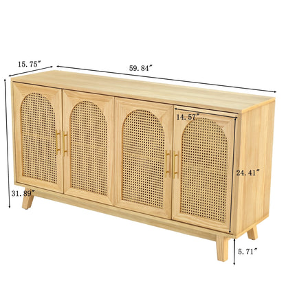 59.84"Modern 4-Door Cabinet with Rattan Decorative Doors,for Bedroom,Living Room,Office,Easy Assembly, Natural - Groovy Boardz