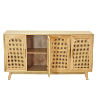 59.84"Modern 4-Door Cabinet with Rattan Decorative Doors,for Bedroom,Living Room,Office,Easy Assembly, Natural - Groovy Boardz