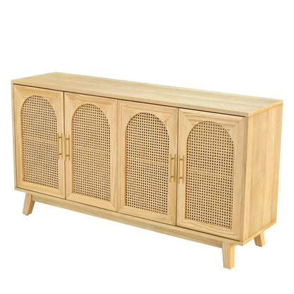 59.84"Modern 4-Door Cabinet with Rattan Decorative Doors,for Bedroom,Living Room,Office,Easy Assembly, Natural - Groovy Boardz