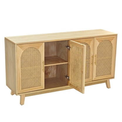 59.84"Modern 4-Door Cabinet with Rattan Decorative Doors,for Bedroom,Living Room,Office,Easy Assembly, Natural - Groovy Boardz