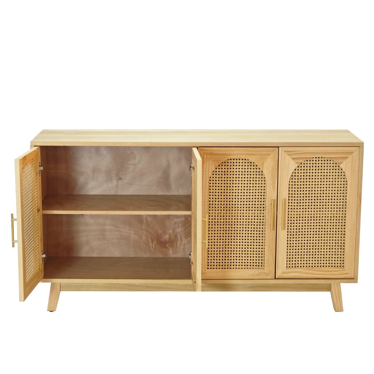 59.84"Modern 4-Door Cabinet with Rattan Decorative Doors,for Bedroom,Living Room,Office,Easy Assembly, Natural - Groovy Boardz