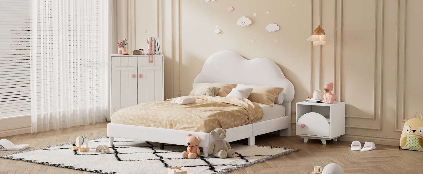 Full size Upholstered Cloud-Shape Bed ,Velvet Platform Bed with Headboard,No Box-spring Needed,Beige