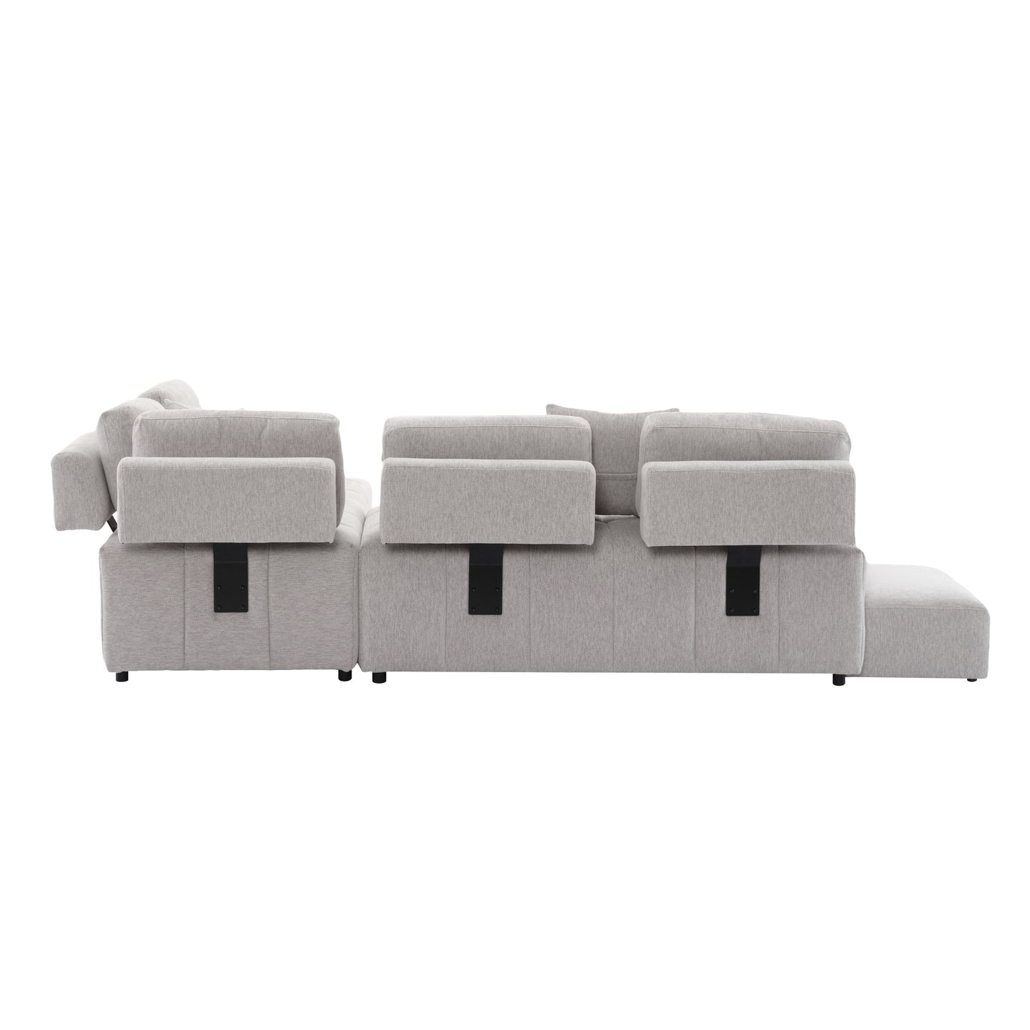 91.73" L-shaped Sofa Sectional Sofa Couch with 2 Stools and 2 Lumbar Pillows for Living Room, Light Grey