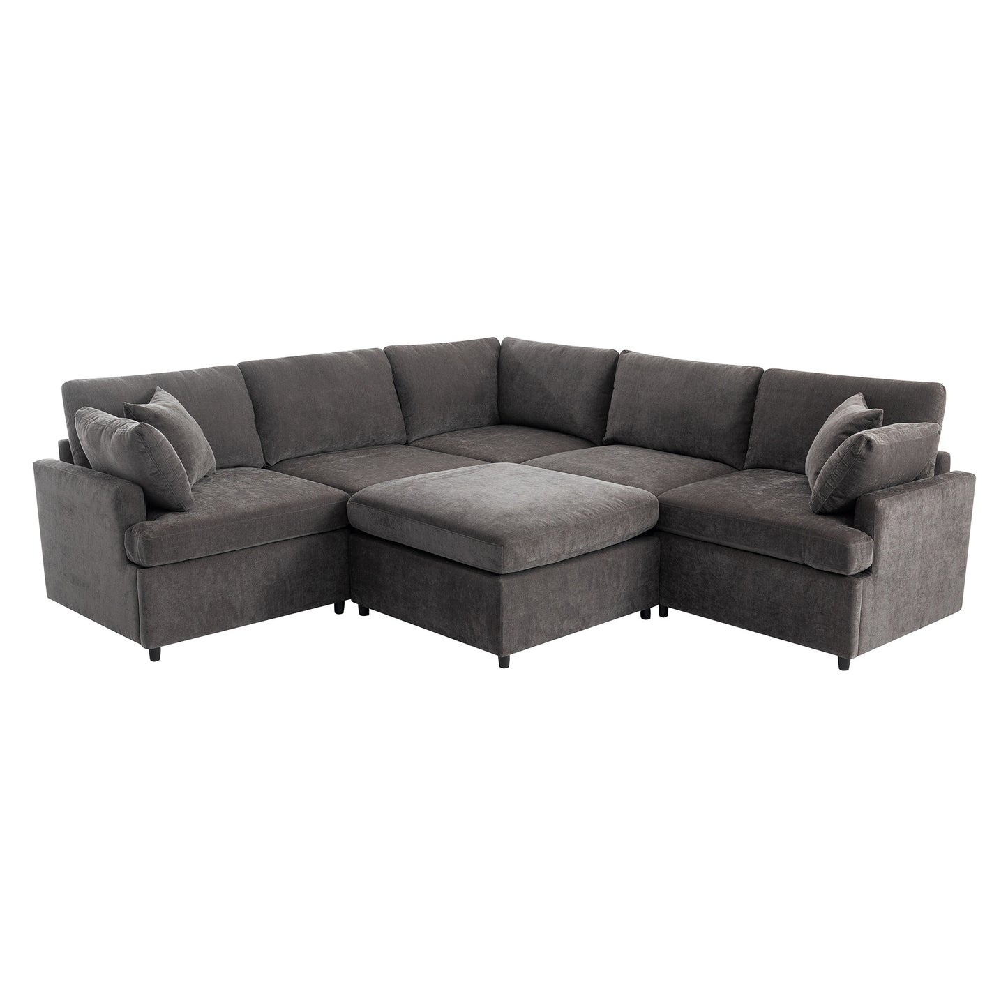 [ Video Provided]U_STYLE Upholstered Sectional Sofa with Removable Ottoman,U-Shape 6 Seat Sectional Couch,  for Living Room,,Apartment, Spacious Space