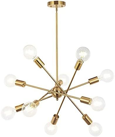 Modern Sputnik Chandelier Lighting 10 Lights with Adjustable Arms Brushed Brass Pendant Lighting