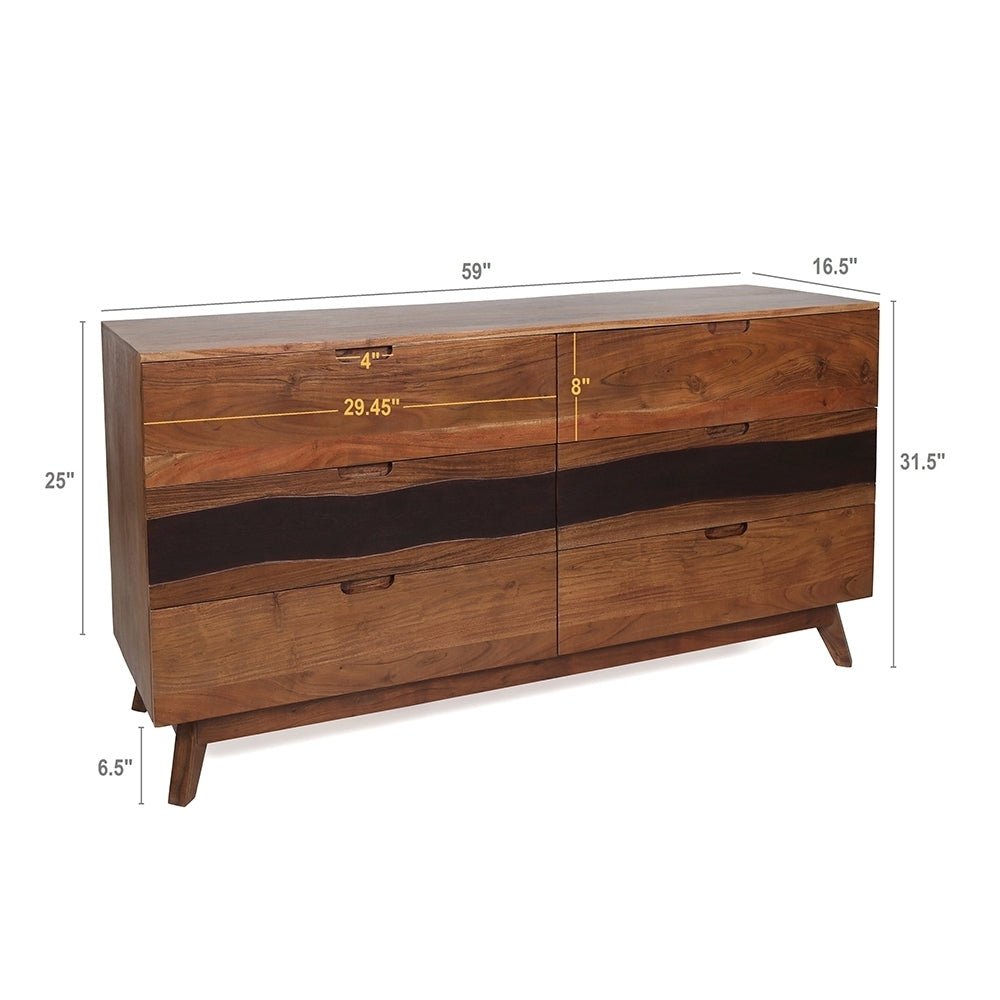 59x16.5x31" Sierra Six Drawer Sideboard, Wood Credenza/Cabinets/Chests/Nightstands - Groovy Boardz