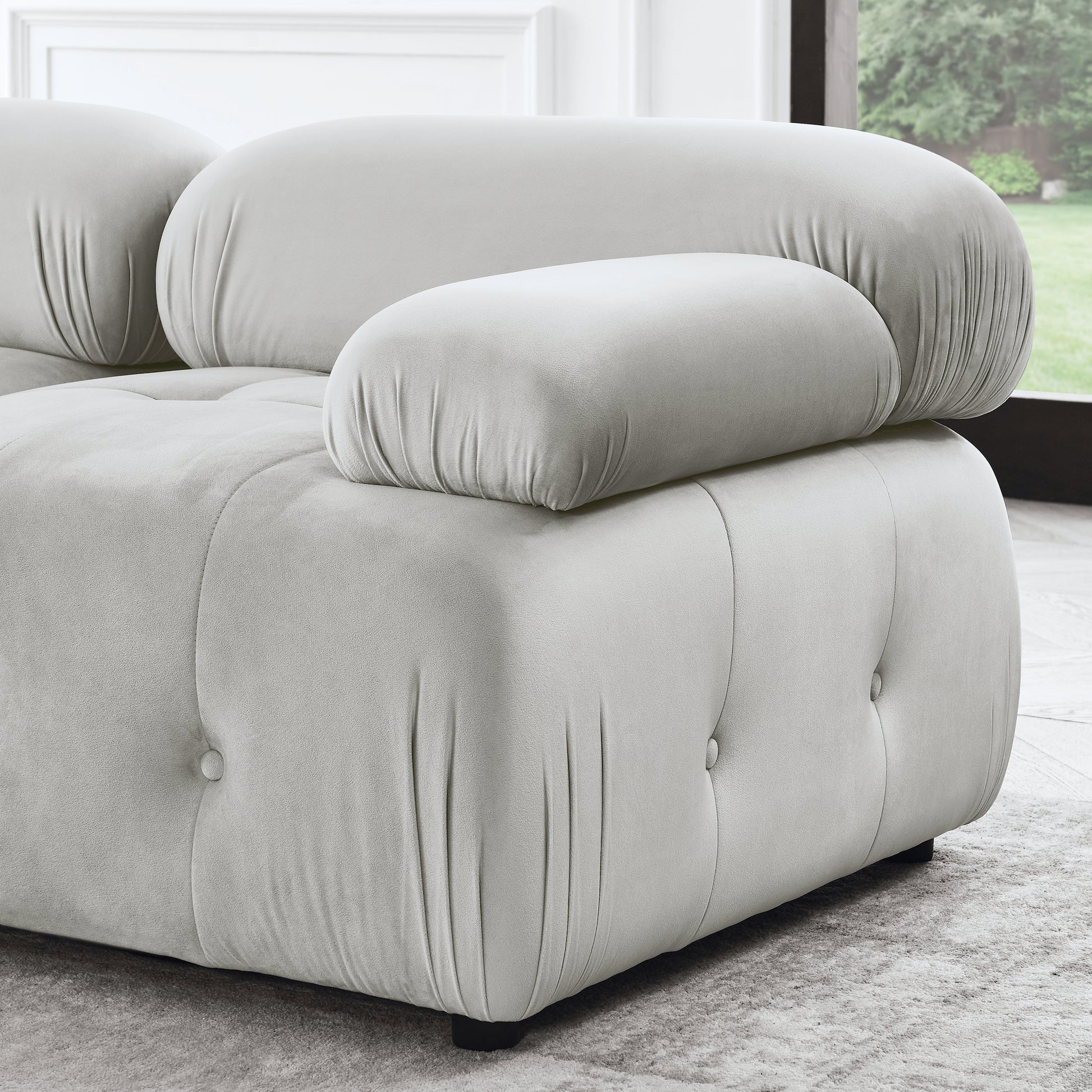 Modular Sectional Sofa, Button Tufted Designed and DIY Combination,L Shaped Couch with Reversible Ottoman, Grey Velvet