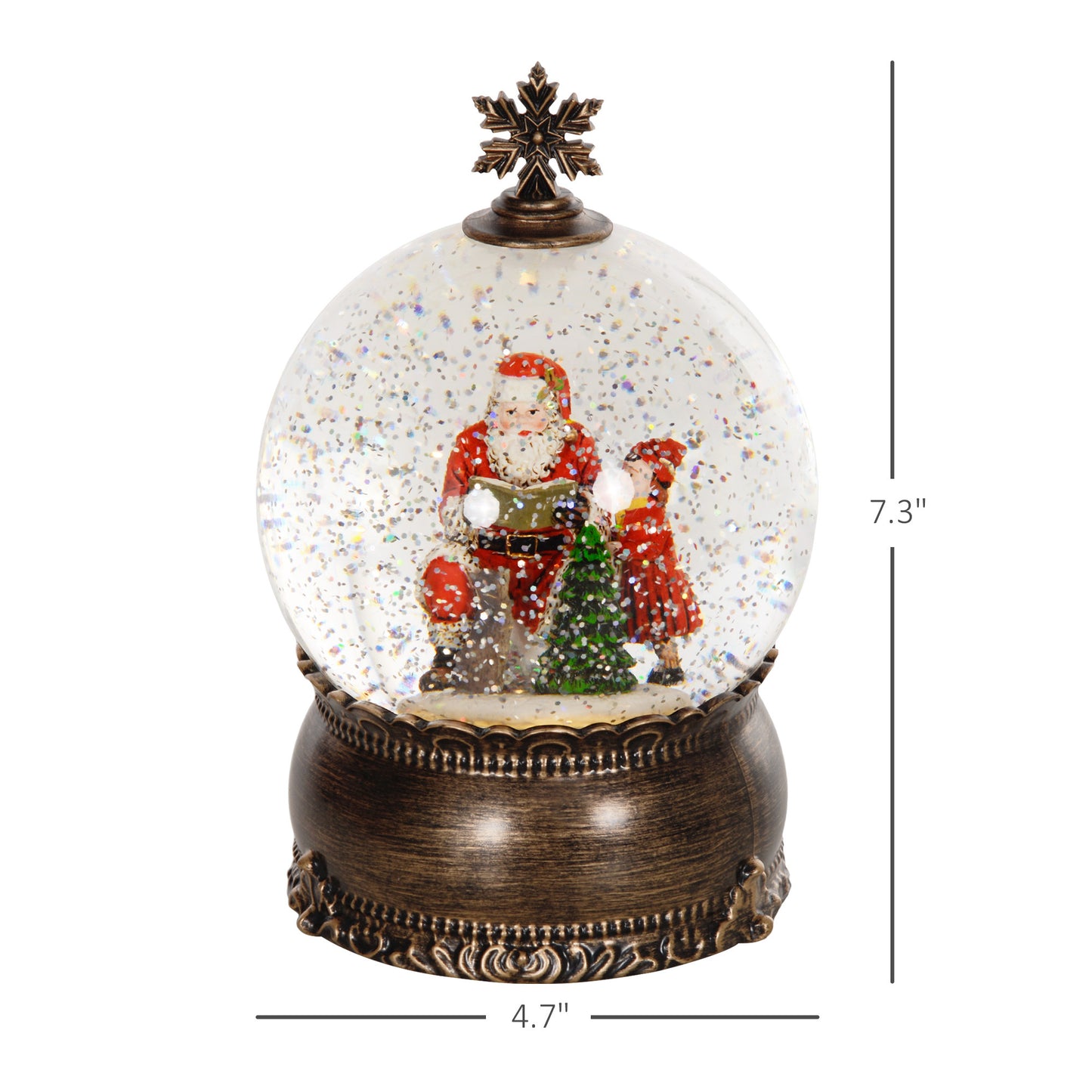 HOMCOM Christmas Snow Globe with Light, Musical Snow Globe with Swirling Glitter, Battery Operated Christmas Decoration for Holiday Party or Gift, Bronze