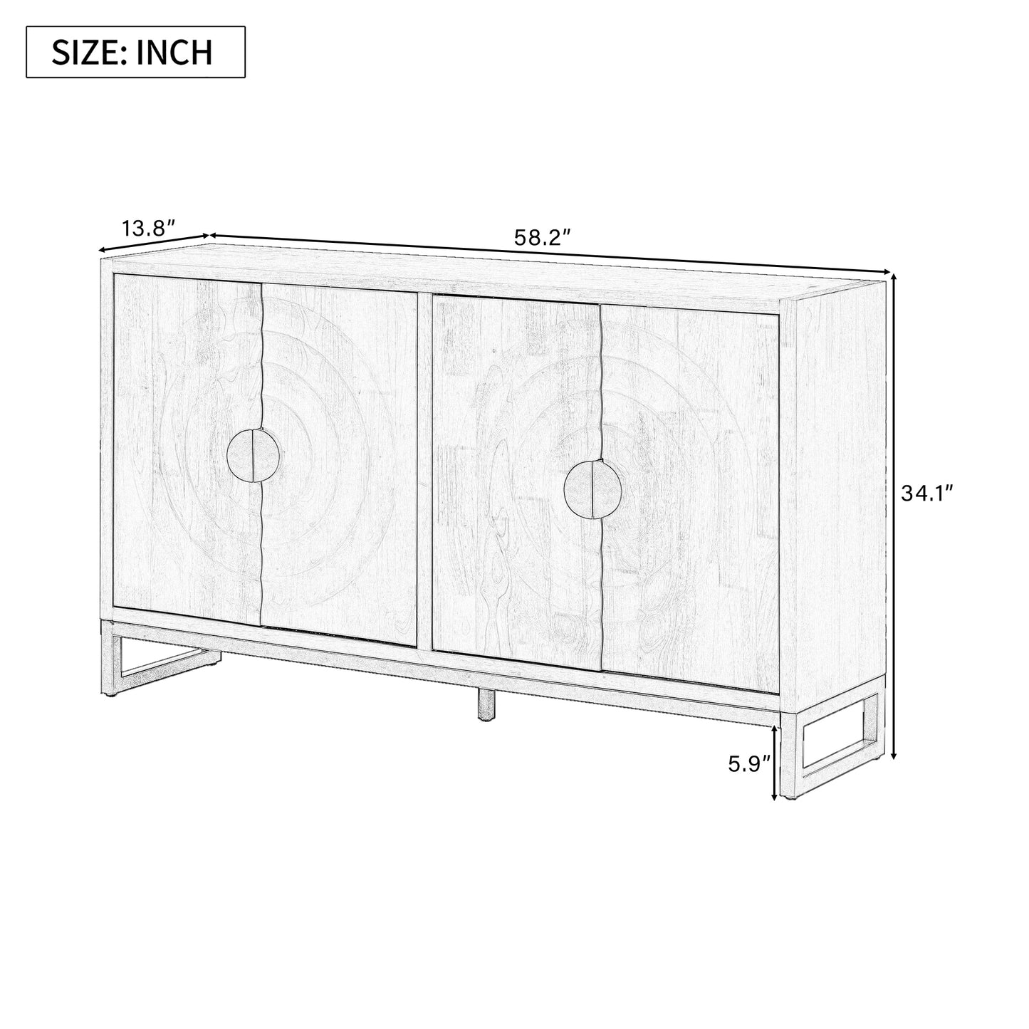 U-Style Storage Cabinet Sideboard Wooden Cabinet with Stunning Water Wave Door Design, Rubberwood Veneer and Adjustable Shelves,Suitable for Living Rooms, Entrance and Study Rooms