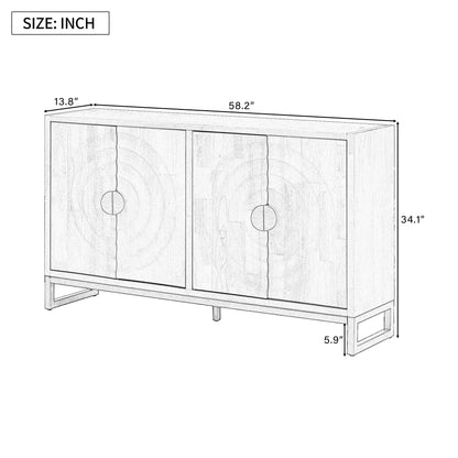 U-Style Storage Cabinet Sideboard Wooden Cabinet with Stunning Water Wave Door Design, Rubberwood Veneer and Adjustable Shelves,Suitable for Living Rooms, Entrance and Study Rooms