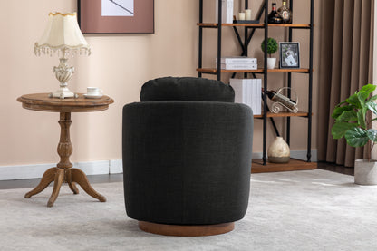 035-Linen Fabric Swivel Accent Chair With Soild Wood Round Brown Base Leg,Dark Gray