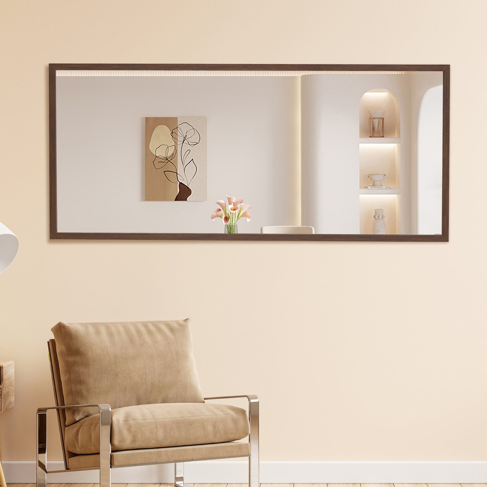 Fourth generation solid wood frame full-length mirror, dressing mirror, bedroom porch, decorative mirror, clothing store, floor standing large mirror, wall mounted. 71 "* 31.5"