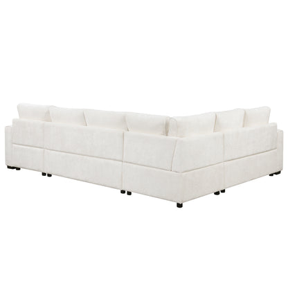 112.2" Sectional Sofa Pull-out Sofa Bed Sleeper with a Storage Ottoman,Three Pillows and Charging Devices for Living Room, Cream