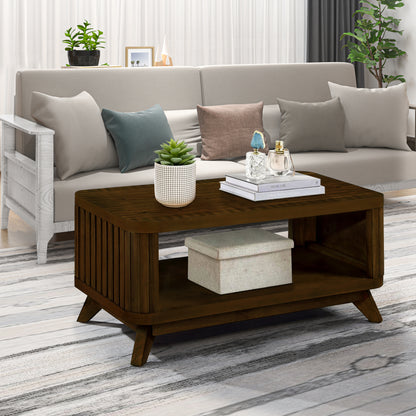 Rectangular Living Room Coffee Table Set, 3-Piece Living Room Table Set with Solid Wood Legs, 1 Coffee Table and 2 End Table, Wood Center Table Tea Table Set .Easy Assembly, Walnut