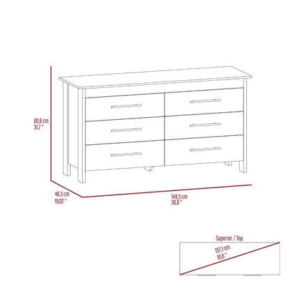 Hms 6 Drawer Double Dresser, Four Legs, Superior Top -Light Oak / White