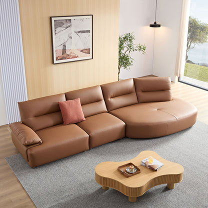 147.24'' Oversied Modern Sectional Curved Shaped Sofa Couch for Living Room,Upholstered 5-Seat Sofa Eco-leather Couch Set,Brown