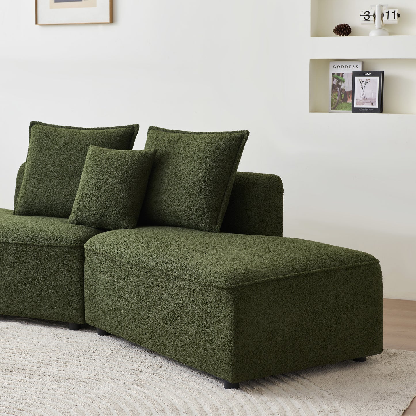 Curved Modular Sectional Sofa for Living Room, Oversized L Shaped Couch with Chaise Lounge Sofa Set, Upholstered Sofa with 3 Back Pillows & 2 Throw Pillow, for Home Office, Green