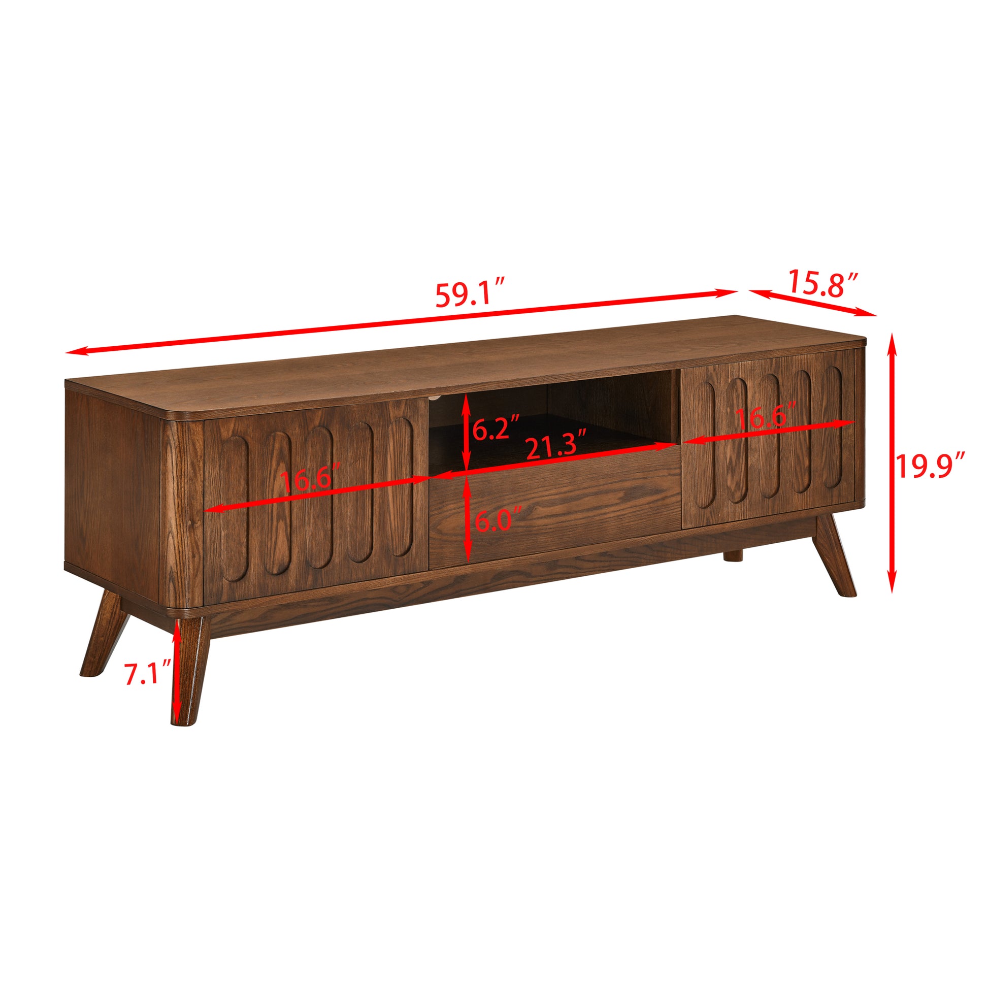 Mid Century Modern Fluted TV Stand for 65 inch TV, Entertainment Center with Storage, Farmhouse Wood Media Console for Living Room Apartment Office, Accent Table, 2 Door & 1 Drawer & Solid Wood Leg