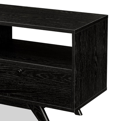 Modern Scandi 3-Door Low Profile TV Stand for TVs up to 80 Inches – Black