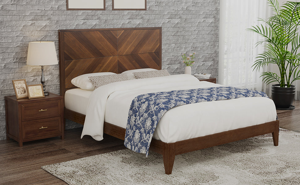 Mid-Century Modern Platform Bed Wood Slat Support with No Box Spring Needed,King Walnut