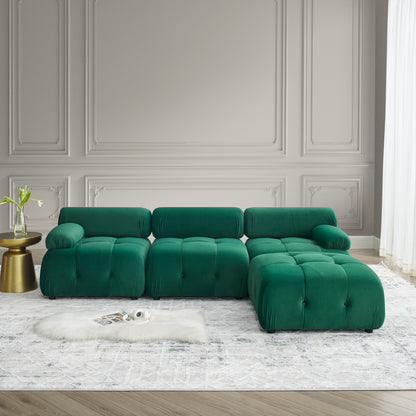 Modular Sectional Sofa, Button Tufted Designed and DIY Combination,L Shaped Couch with Reversible Ottoman, Green Velvet