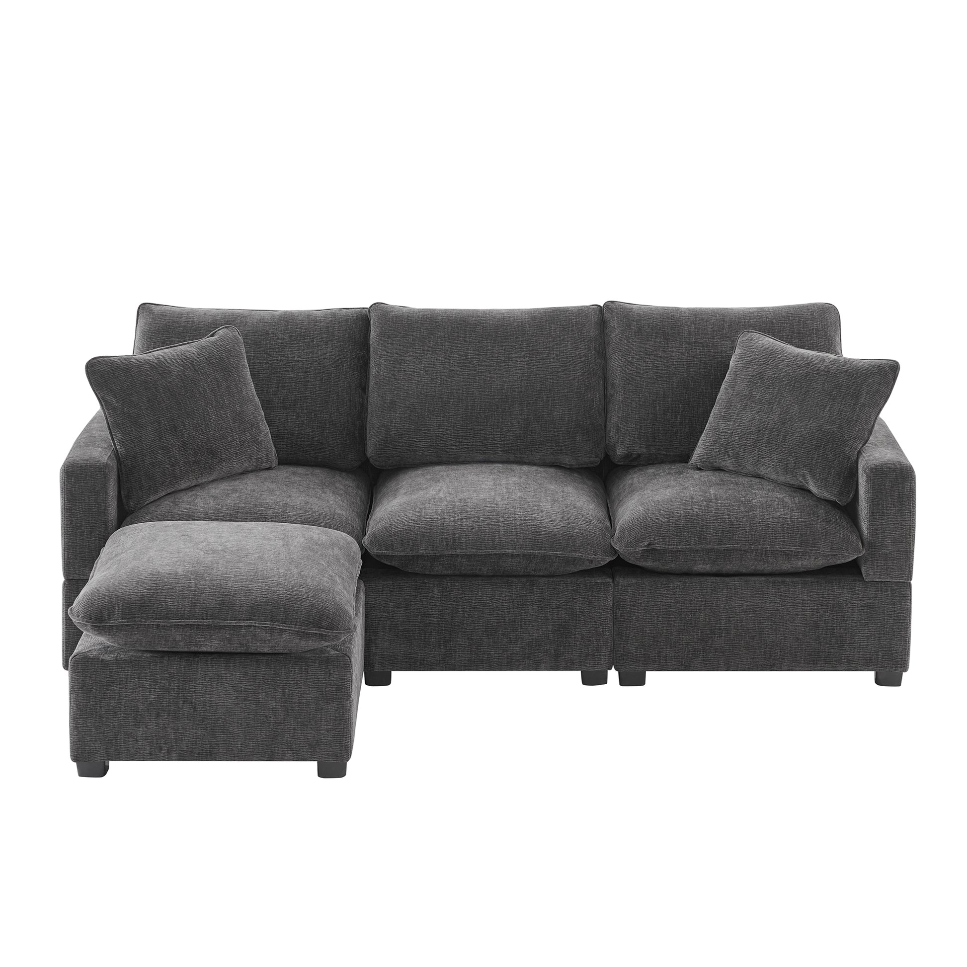 [VIDEO provided] [New] 84*57" Modern Modular Sofa, 4 Seat Chenille Sectional Couch Set with 2 Pillows Included, Freely Combinable Indoor Funiture for Living Room, Apartment, Office, 2 Colors