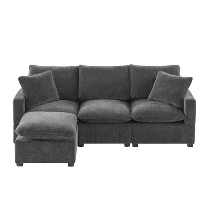 [VIDEO provided] [New] 84*57" Modern Modular Sofa, 4 Seat Chenille Sectional Couch Set with 2 Pillows Included, Freely Combinable Indoor Funiture for Living Room, Apartment, Office, 2 Colors