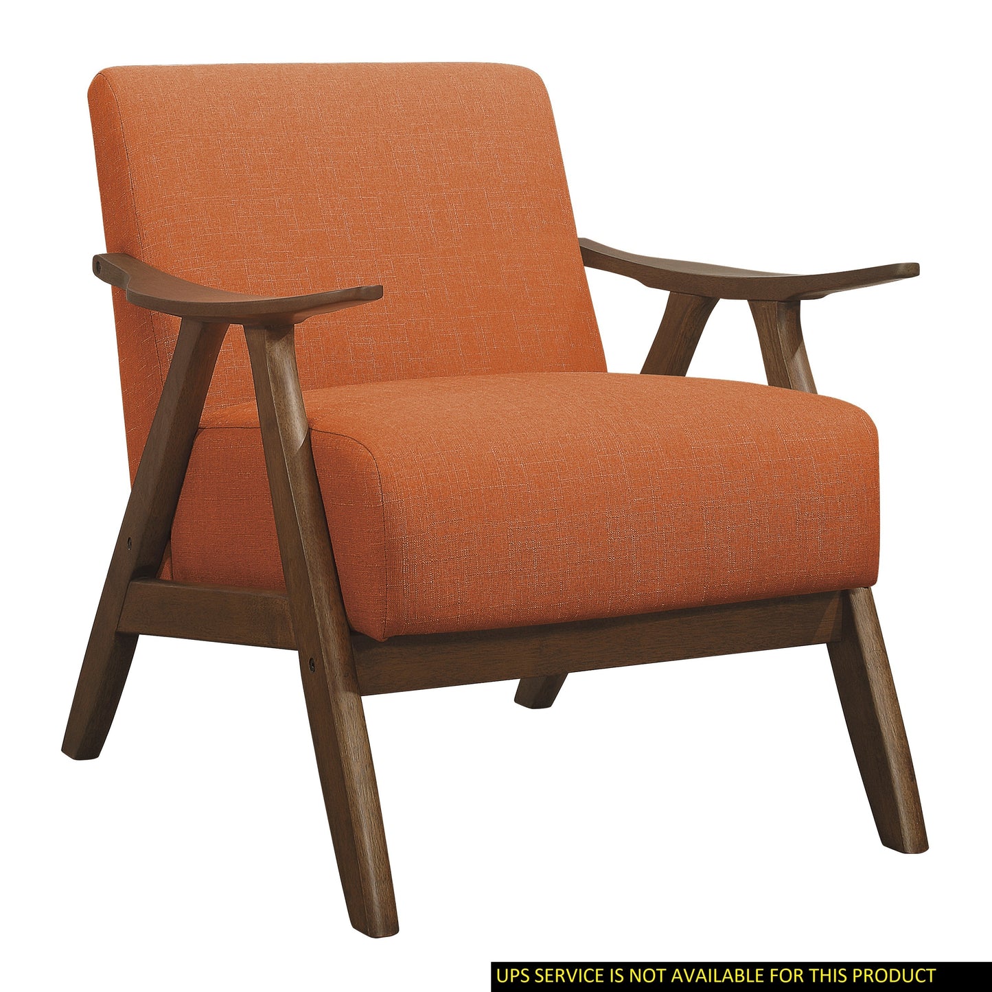 Modern Home Furniture Orange Color Fabric Upholstered 1pc Accent Chair Cushion Back and Seat Walnut Finish Solid Rubber Wood Furniture