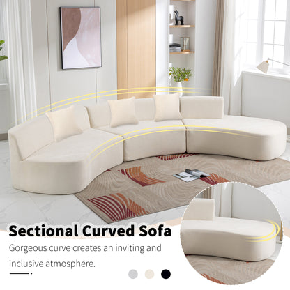 136.6" Stylish Curved sofa Sectional Sofa Chenille Fabric Sofa Couch with Three Throw Pillows for Living Room, Beige