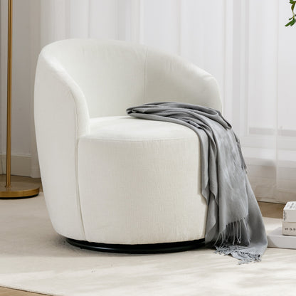 Chenille Fabric Swivel Accent Armchair Barrel Chair With Black Powder Coating Metal Ring,Ivory