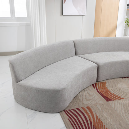 136.6" Stylish Curved sofa Sectional Sofa Chenille Fabric Sofa Couch with Three Throw Pillows for Living Room, Grey