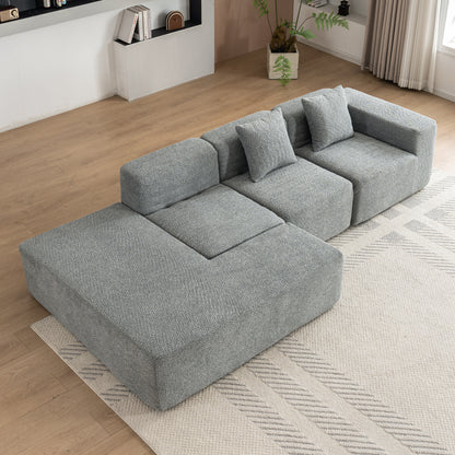 116.5" Sectional Sofa Full-compressed Sofa Couch Free-combined Sofa for Living Room, Grey