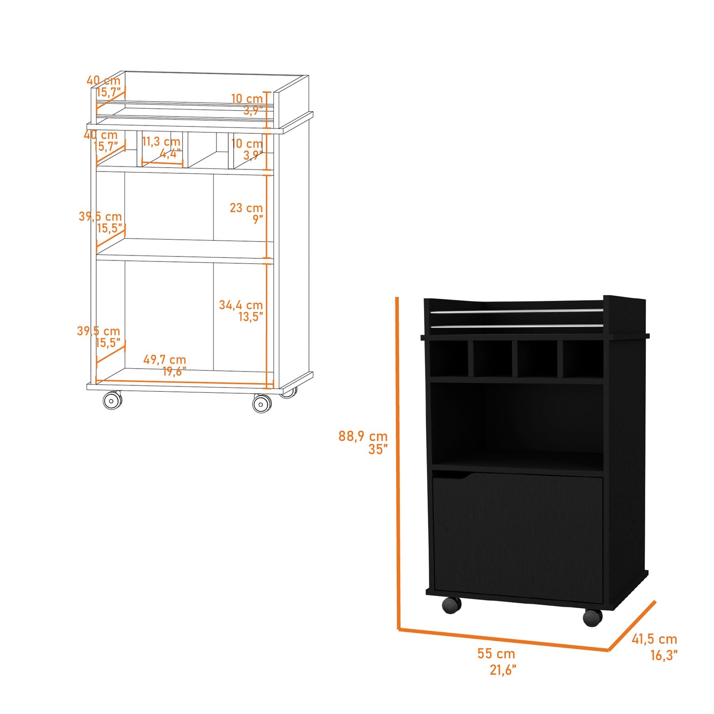 Hannah Black 1-Door Bar Cart